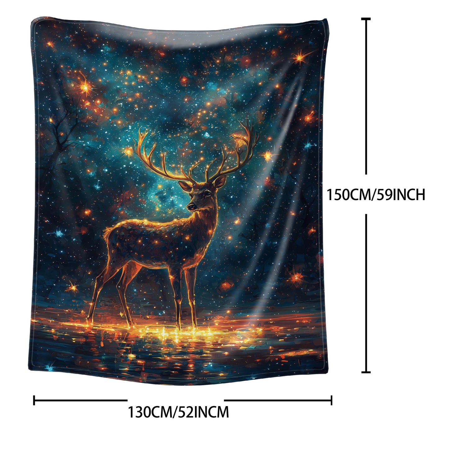 Soft and cozy, the Starry Sky Deer Print Flannel Blanket is the perfect throw for your bed, sofa, office, or camping trips. This all-seasons blanket features a stylish mid-century design and is made from comfortable polyester knit material with a digital