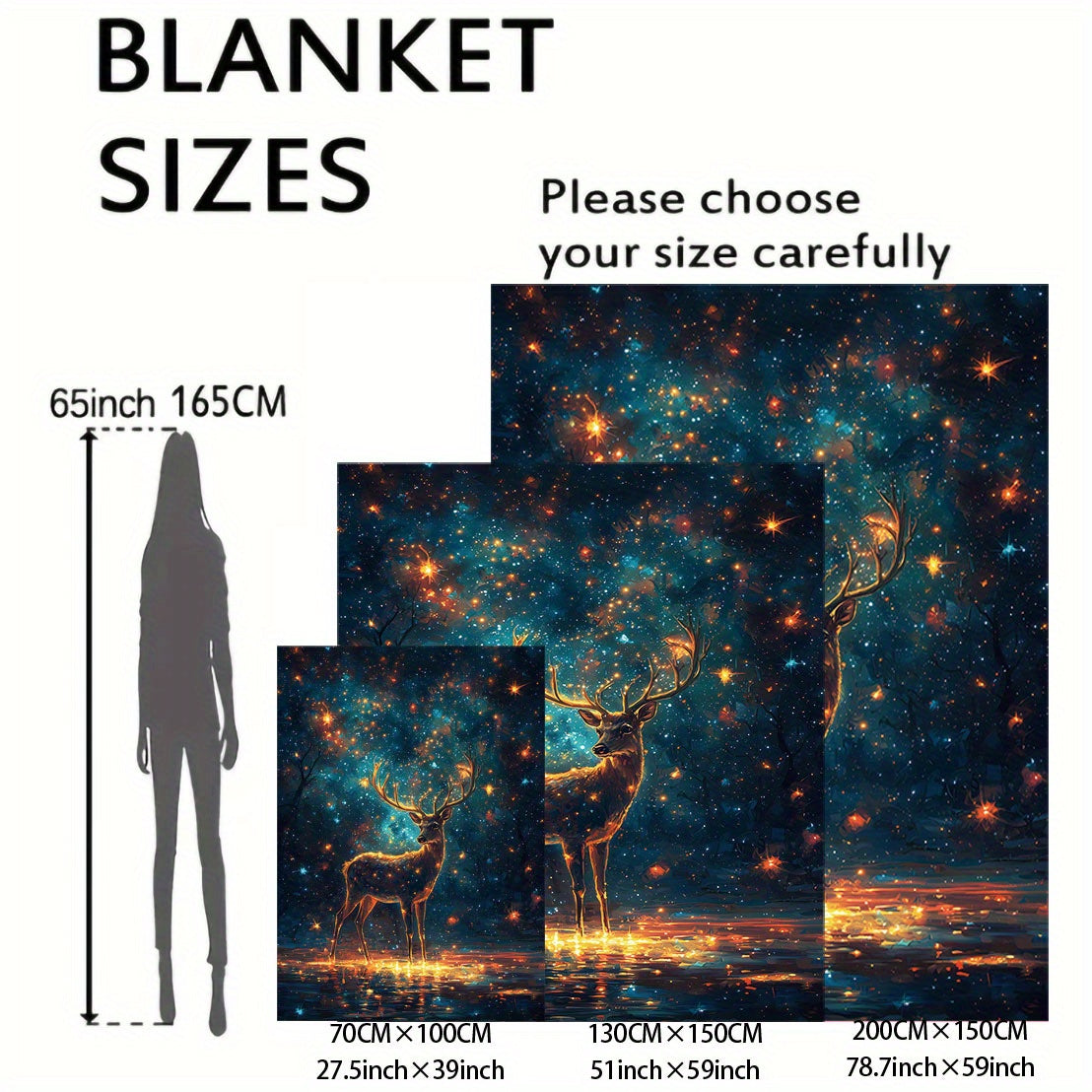 Soft and cozy, the Starry Sky Deer Print Flannel Blanket is the perfect throw for your bed, sofa, office, or camping trips. This all-seasons blanket features a stylish mid-century design and is made from comfortable polyester knit material with a digital