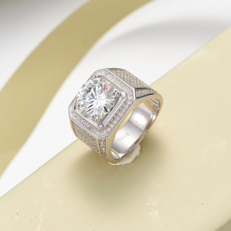 Stylish Moissanite Men's Ring - Available in 1, 2, or 5ct, Ideal for Engagements, Weddings, or Special Occasions - Classic and Alluring Design, Crafted from 925 Sterling Silver, Weighs 9.5/7.4/11.5g, Great for Birthdays and as a Special Jewelry Gift