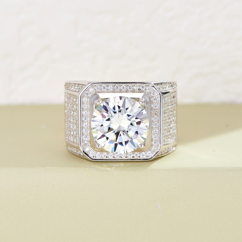 Stylish Moissanite Men's Ring - Available in 1, 2, or 5ct, Ideal for Engagements, Weddings, or Special Occasions - Classic and Alluring Design, Crafted from 925 Sterling Silver, Weighs 9.5/7.4/11.5g, Great for Birthdays and as a Special Jewelry Gift