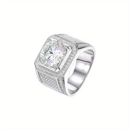 Stylish Moissanite Men's Ring - Available in 1, 2, or 5ct, Ideal for Engagements, Weddings, or Special Occasions - Classic and Alluring Design, Crafted from 925 Sterling Silver, Weighs 9.5/7.4/11.5g, Great for Birthdays and as a Special Jewelry Gift