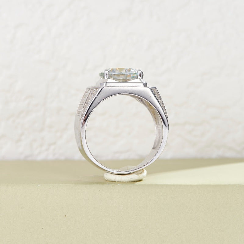 Stylish Moissanite Men's Ring - Available in 1, 2, or 5ct, Ideal for Engagements, Weddings, or Special Occasions - Classic and Alluring Design, Crafted from 925 Sterling Silver, Weighs 9.5/7.4/11.5g, Great for Birthdays and as a Special Jewelry Gift