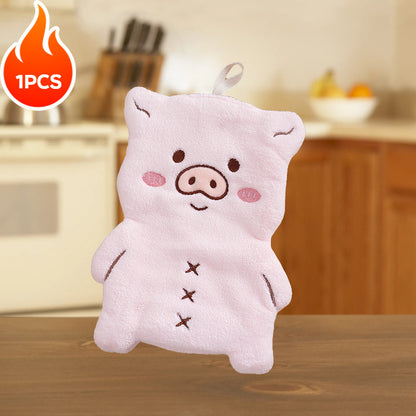 1/3pcs Coral Velvet Hand Towel featuring Cute Animal Shape, Hanging Style for Convenient Use, Strong Absorbency, Quick Drying, Suitable for Kitchen and Bathroom.