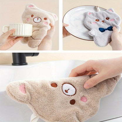 1/3pcs Coral Velvet Hand Towel featuring Cute Animal Shape, Hanging Style for Convenient Use, Strong Absorbency, Quick Drying, Suitable for Kitchen and Bathroom.