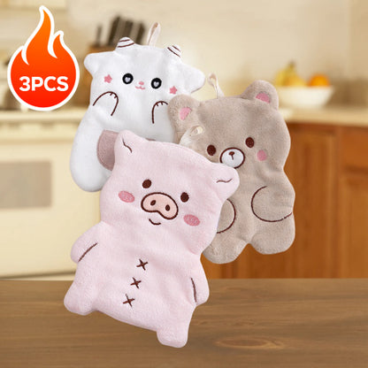 1/3pcs Coral Velvet Hand Towel featuring Cute Animal Shape, Hanging Style for Convenient Use, Strong Absorbency, Quick Drying, Suitable for Kitchen and Bathroom.