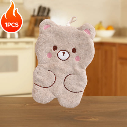 1/3pcs Coral Velvet Hand Towel featuring Cute Animal Shape, Hanging Style for Convenient Use, Strong Absorbency, Quick Drying, Suitable for Kitchen and Bathroom.