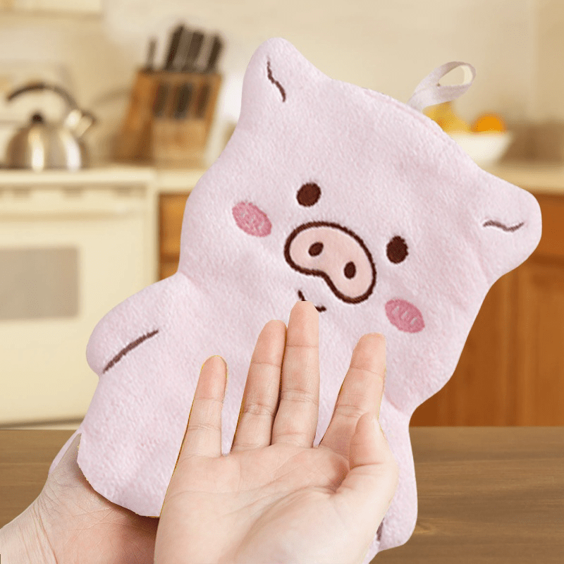 1/3pcs Coral Velvet Hand Towel featuring Cute Animal Shape, Hanging Style for Convenient Use, Strong Absorbency, Quick Drying, Suitable for Kitchen and Bathroom.