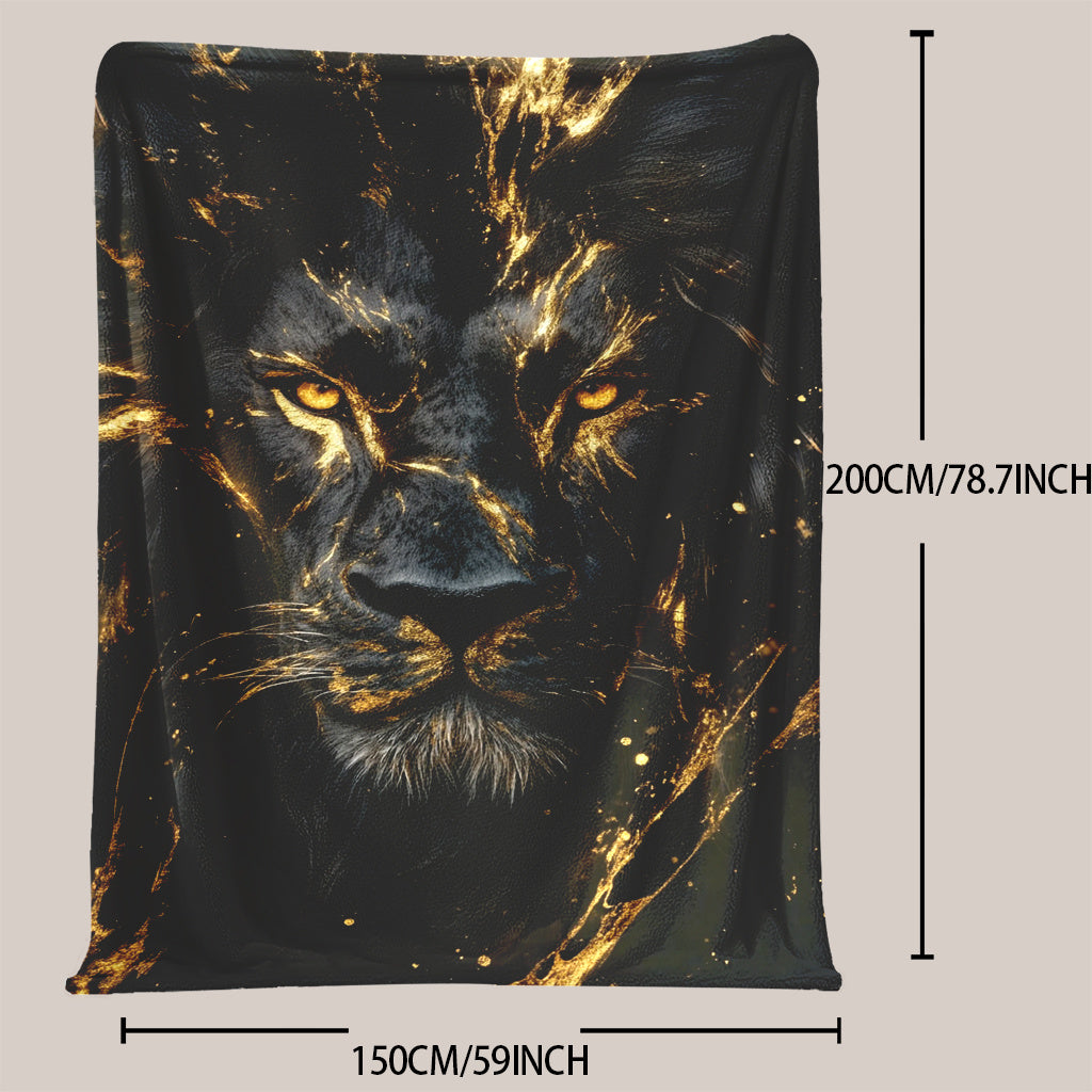 1 piece of a fashionable Lion Print Blanket made of soft and warm polyester flannel. Features digital print and engraving, suitable for all seasons and various purposes. Machine washable and lightweight at 200-250g - perfect for naps, camping, travel