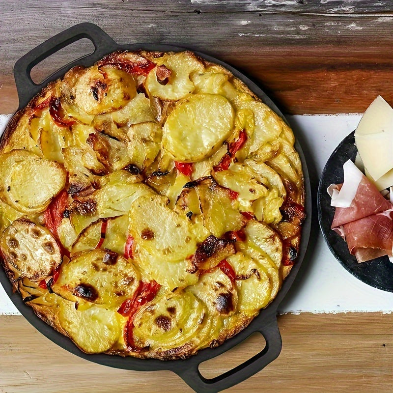 Cast Iron Roti Tawa with Double Handles - Nonstick Crepe Pan for Dosa, Tortillas, and BBQ Griddle. Features Stainless Steel Handle and Ceramic Coating for Grilling Meats and Pancakes. Hand Wash Only Kitchen Essential.