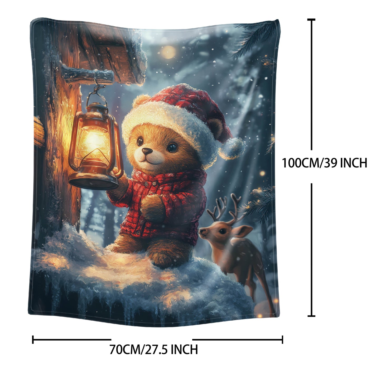 Mid-Century Style Christmas Teddy Bear and Deer Print Flannel Blanket - 1 Piece - Soft and Cozy Throw for Bed, Sofa, Office, Camping - Suitable for All Seasons - Features Digital Print and Knitted Polyester - Lightweight and Comfortable at 200-250gsm