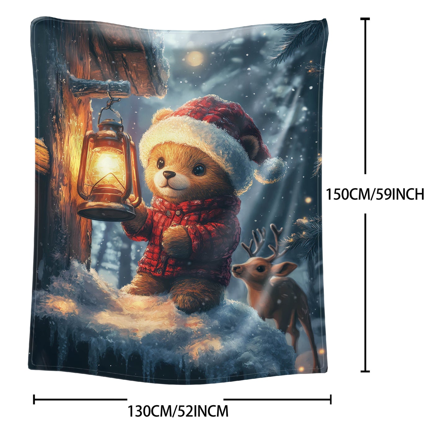 Mid-Century Style Christmas Teddy Bear and Deer Print Flannel Blanket - 1 Piece - Soft and Cozy Throw for Bed, Sofa, Office, Camping - Suitable for All Seasons - Features Digital Print and Knitted Polyester - Lightweight and Comfortable at 200-250gsm