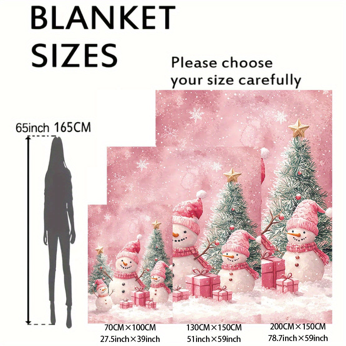 Mid-Century Style Christmas Flannel Throw Blanket featuring Snowmen, Presents & Trees Digital Print - Soft Polyester Knit - All-Season Cozy Blanket for Sofa, Bed, Office, Camping - Lightweight Fabric (200-250g)