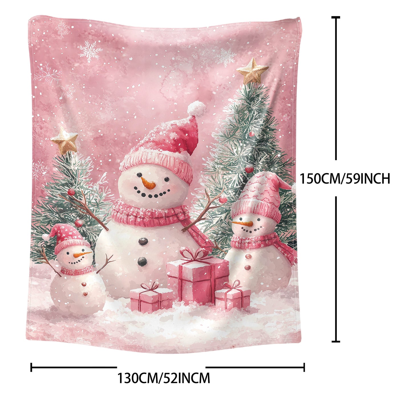 Mid-Century Style Christmas Flannel Throw Blanket featuring Snowmen, Presents & Trees Digital Print - Soft Polyester Knit - All-Season Cozy Blanket for Sofa, Bed, Office, Camping - Lightweight Fabric (200-250g)