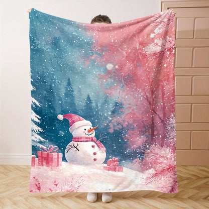 Stay warm and cozy with this stylish Mid-Century Modern Christmas throw blanket featuring snowmen, presents, and trees. Made from soft polyester flannel, this knitted blanket is perfect for all seasons and can be used on your bed, sofa, in the office, or