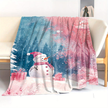 Stay warm and cozy with this stylish Mid-Century Modern Christmas throw blanket featuring snowmen, presents, and trees. Made from soft polyester flannel, this knitted blanket is perfect for all seasons and can be used on your bed, sofa, in the office, or