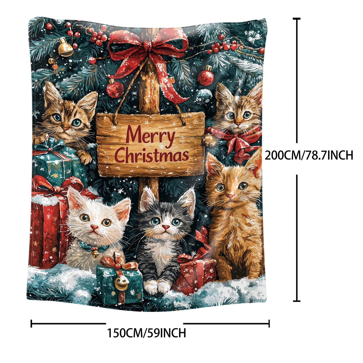 Stay cozy this holiday season with our 1-piece Christmas Cats Flannel Blanket. Made of 200-250g polyester, this mid-century style blanket features a digital print of festive cats. The soft knit throw is perfect for bed, sofa, office, or camping and can