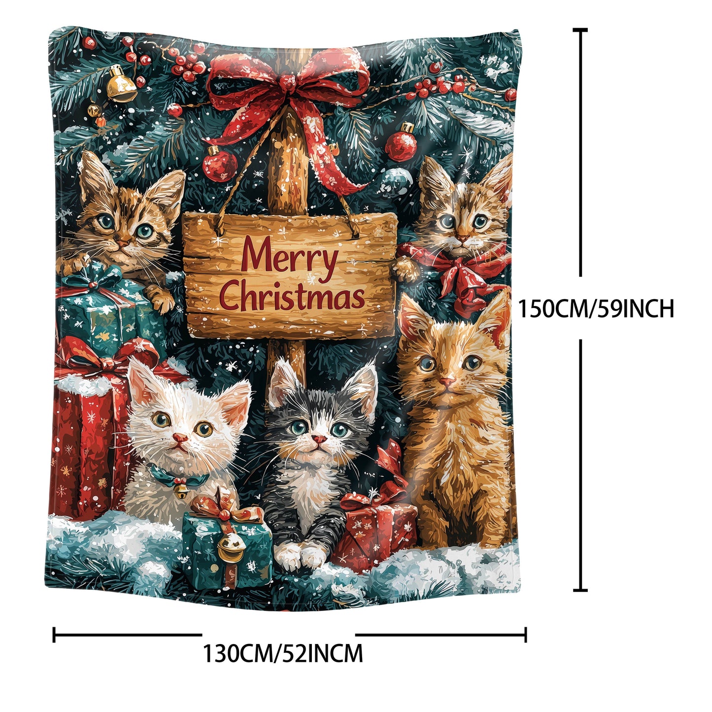 Stay cozy this holiday season with our 1-piece Christmas Cats Flannel Blanket. Made of 200-250g polyester, this mid-century style blanket features a digital print of festive cats. The soft knit throw is perfect for bed, sofa, office, or camping and can