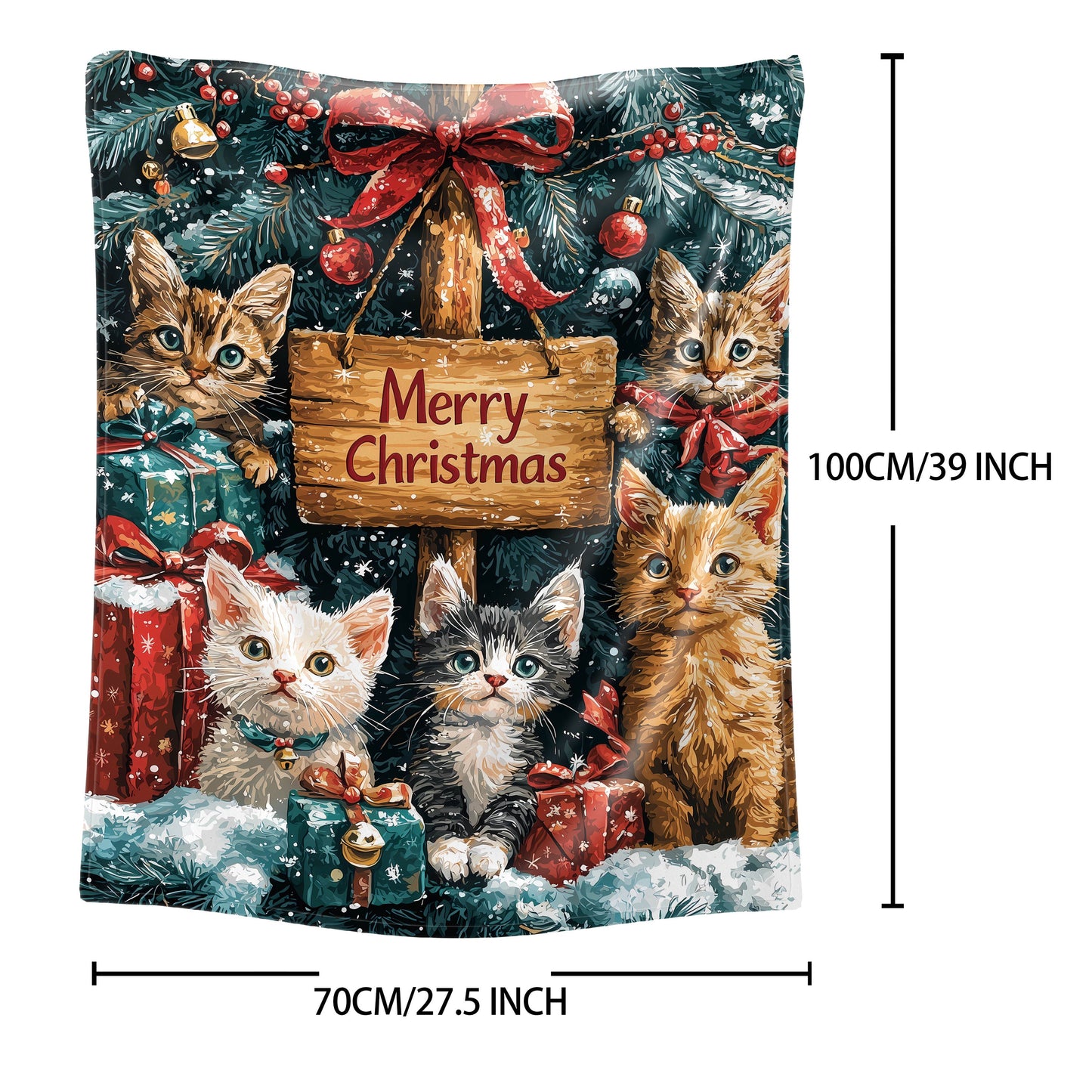 Stay cozy this holiday season with our 1-piece Christmas Cats Flannel Blanket. Made of 200-250g polyester, this mid-century style blanket features a digital print of festive cats. The soft knit throw is perfect for bed, sofa, office, or camping and can