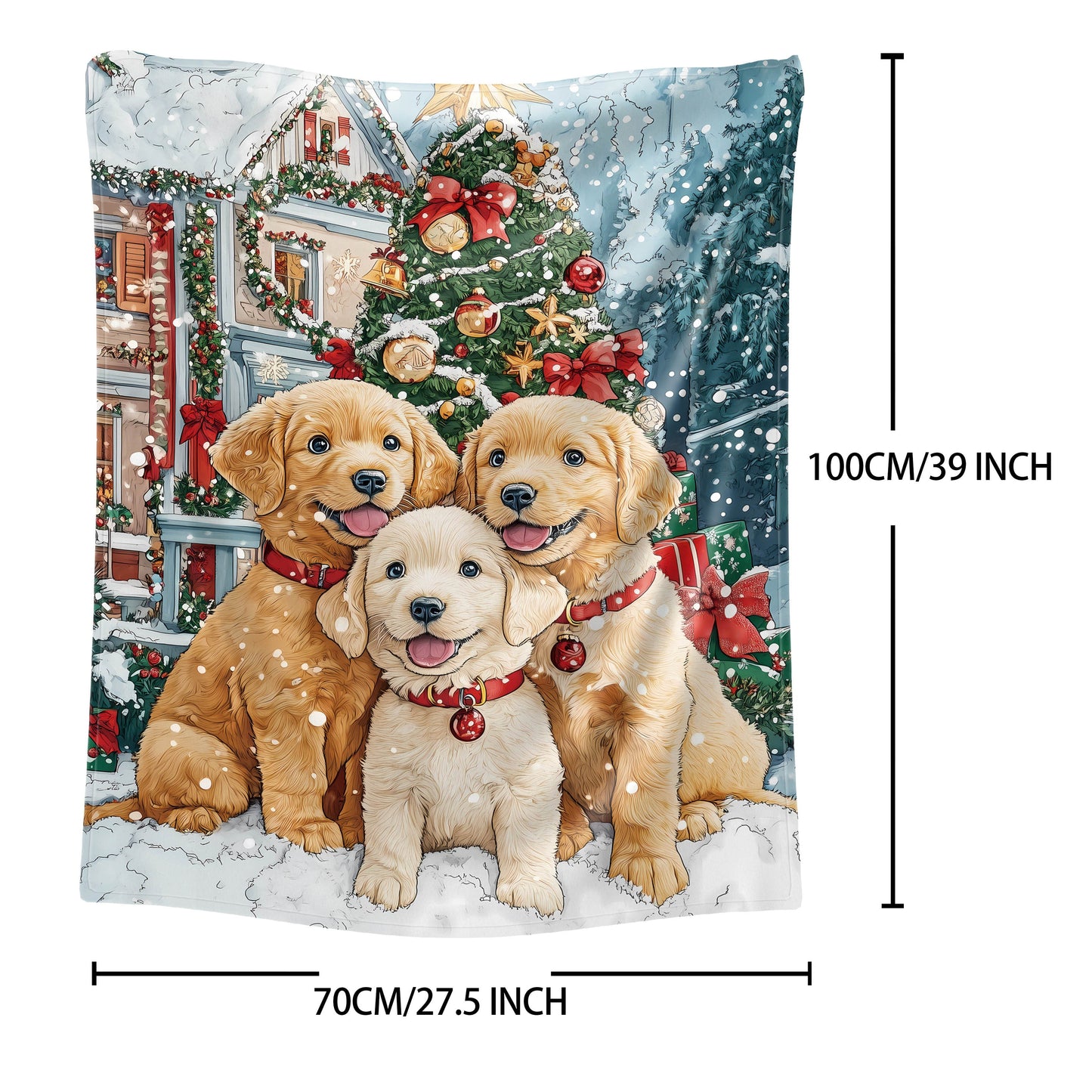 Christmas Puppy Flannel Throw Blanket - 1 piece, made from soft polyester knit with a digital print design. Suitable for all-season use, featuring a mid-century style. Made with 200-250g fabric, perfect for adding a cozy touch to your home, sofa, bed