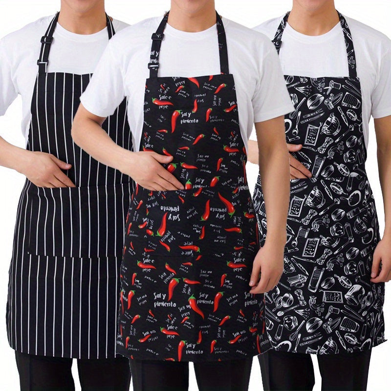 [Customer Favorite] Stylish Half-Length Adult Apron with Adjustable Straps, Striped Design for Chefs in Restaurants, Outdoor Activities, Camping, BBQs, and Picnics. Features 2 Convenient Pockets, Essential Kitchen Gear.