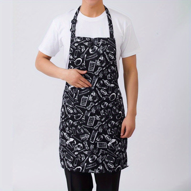 [Customer Favorite] Stylish Half-Length Adult Apron with Adjustable Straps, Striped Design for Chefs in Restaurants, Outdoor Activities, Camping, BBQs, and Picnics. Features 2 Convenient Pockets, Essential Kitchen Gear.