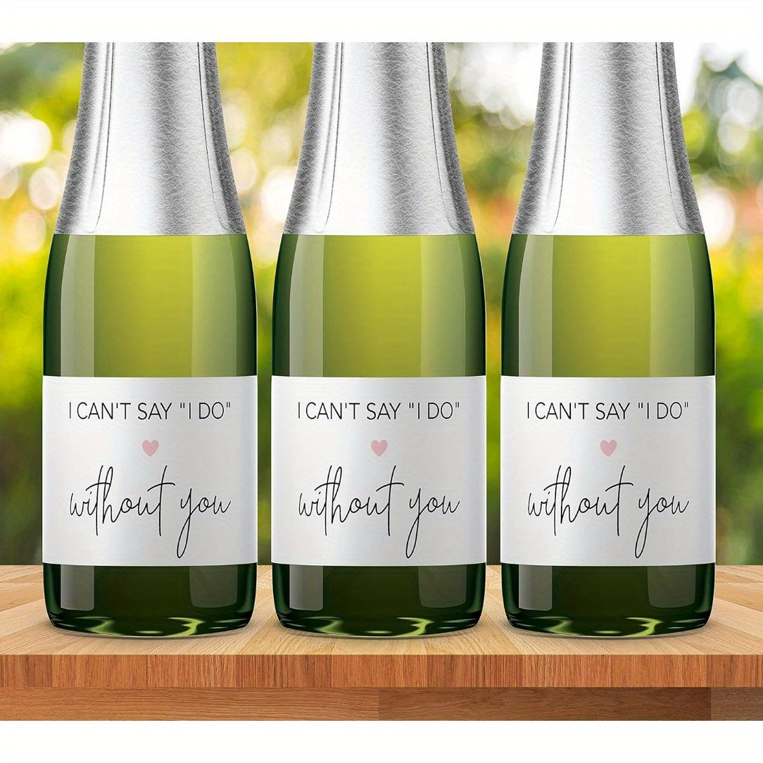 Bridesmaid mini champagne labels for bridal party proposal, ask maid of honor and groomsmen with bride tribe stickers.