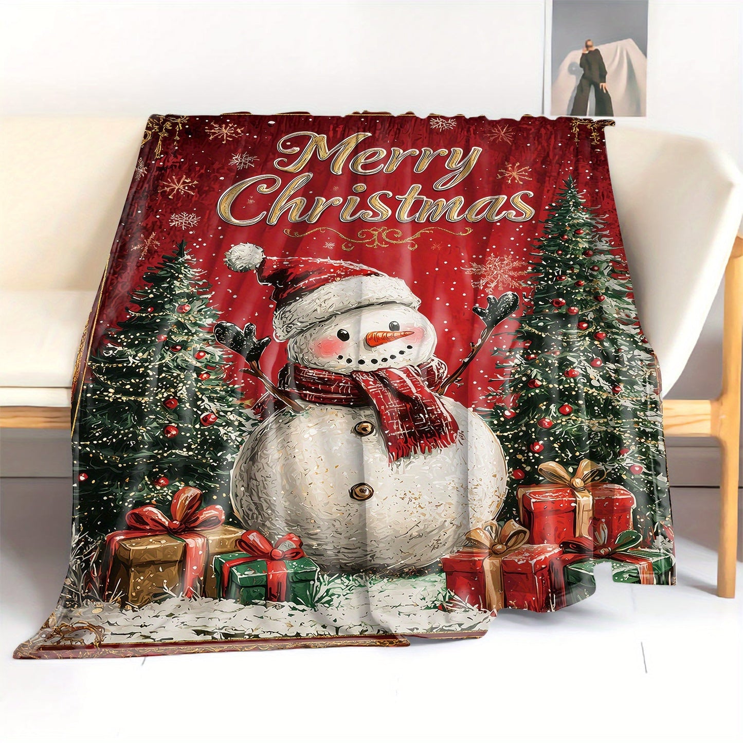 Stay cozy and stylish with this Mid-Century inspired Merry Christmas Snowman Flannel Throw Blanket. Made from soft polyester knit, this all-season blanket is perfect for bed, sofa, office or camping. Featuring a festive digital print, this lightweight