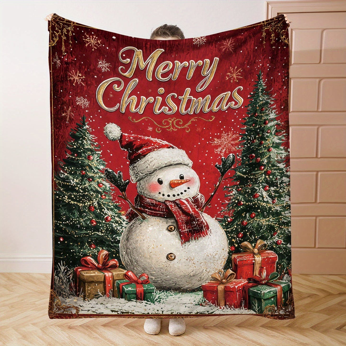 Stay cozy and stylish with this Mid-Century inspired Merry Christmas Snowman Flannel Throw Blanket. Made from soft polyester knit, this all-season blanket is perfect for bed, sofa, office or camping. Featuring a festive digital print, this lightweight