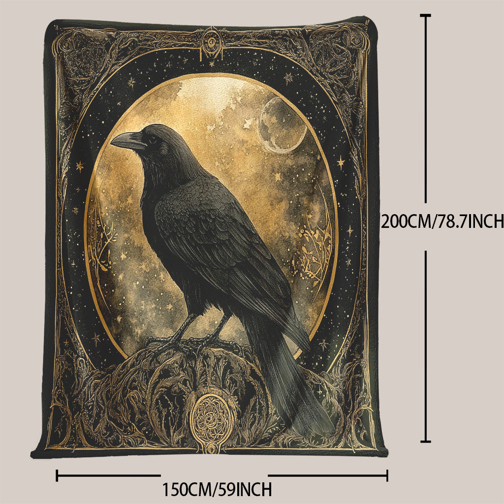 Charming Crow Digital Print Flannel Fleece Throw Blanket - Soft and Cozy Polyester Knitted Nap, Perfect for All Seasons - Ideal for Camping, Travel, Office, and Home Decoration - Easy to Clean in the Washing Machine - Features Fantasy Theme, Versatile