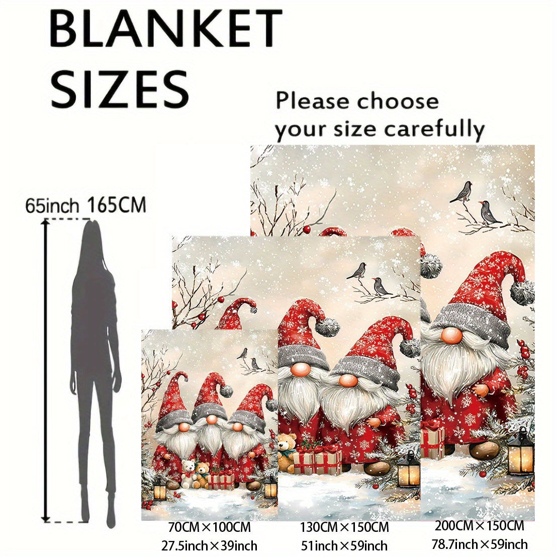 Soft flannel throw blanket with mid-century festive dwarf print - made from digital print polyester knit, offering all-season comfort for use on the bed, sofa, office, or when camping.