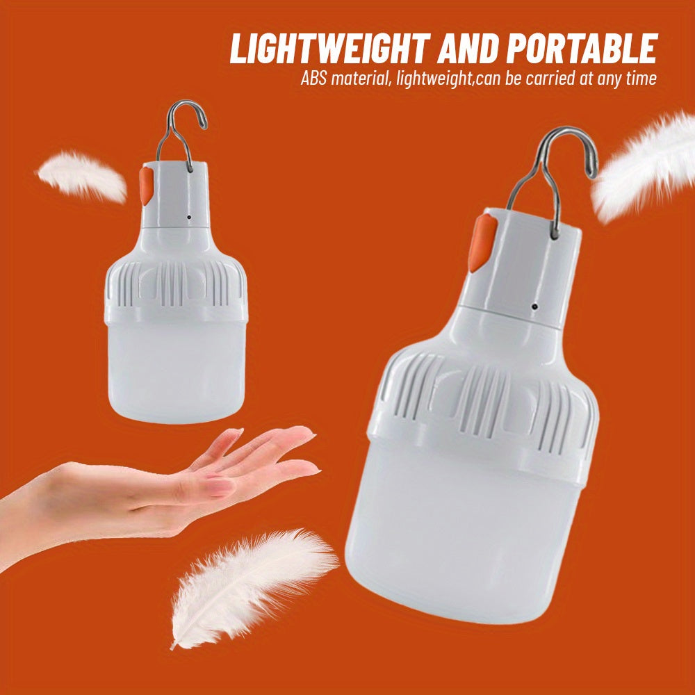 4 LED lanterns with hook design, USB rechargeable, 3 lighting modes, durable ABS material, portable flashlight for home & outdoor use.