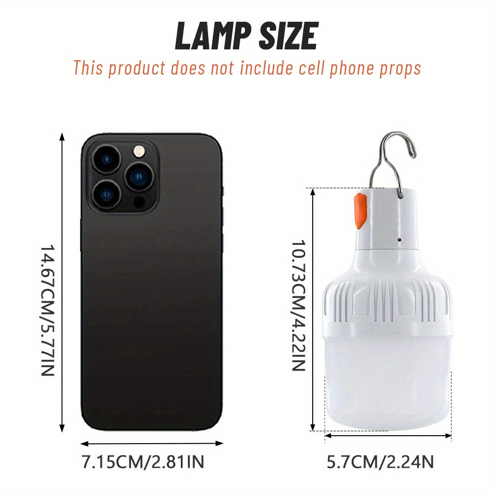 4 LED lanterns with hook design, USB rechargeable, 3 lighting modes, durable ABS material, portable flashlight for home & outdoor use.