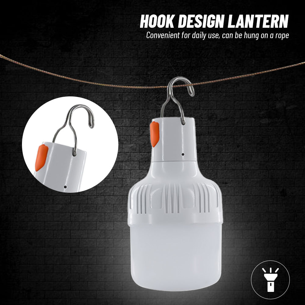 4 LED lanterns with hook design, USB rechargeable, 3 lighting modes, durable ABS material, portable flashlight for home & outdoor use.