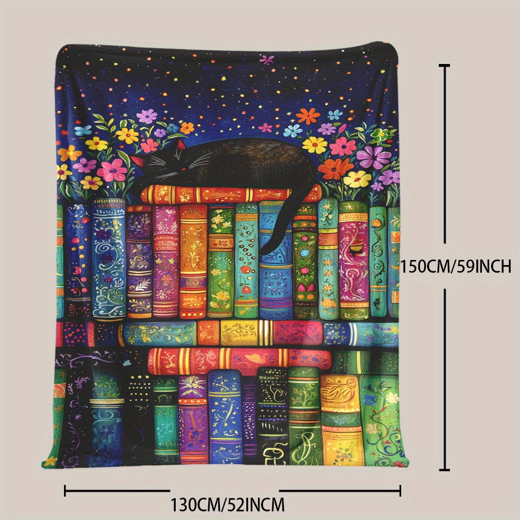 Cozy up with a touch of fantasy with this adorable flannel throw blanket featuring a sleeping black cat and flowers pattern. Made of polyester, this blanket is digitally printed and quilted for extra durability and warmth. Perfect for all seasons, this