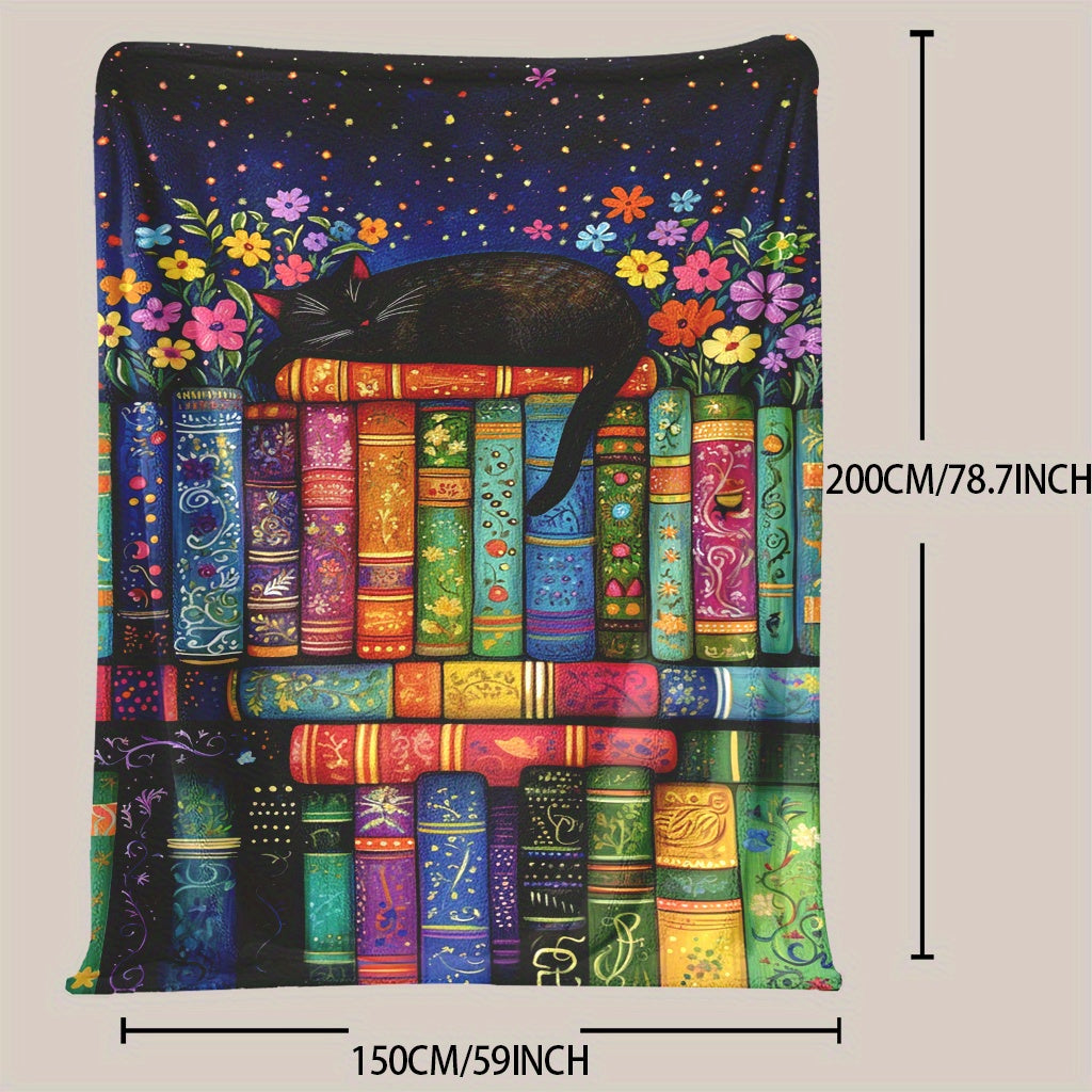 Cozy up with a touch of fantasy with this adorable flannel throw blanket featuring a sleeping black cat and flowers pattern. Made of polyester, this blanket is digitally printed and quilted for extra durability and warmth. Perfect for all seasons, this