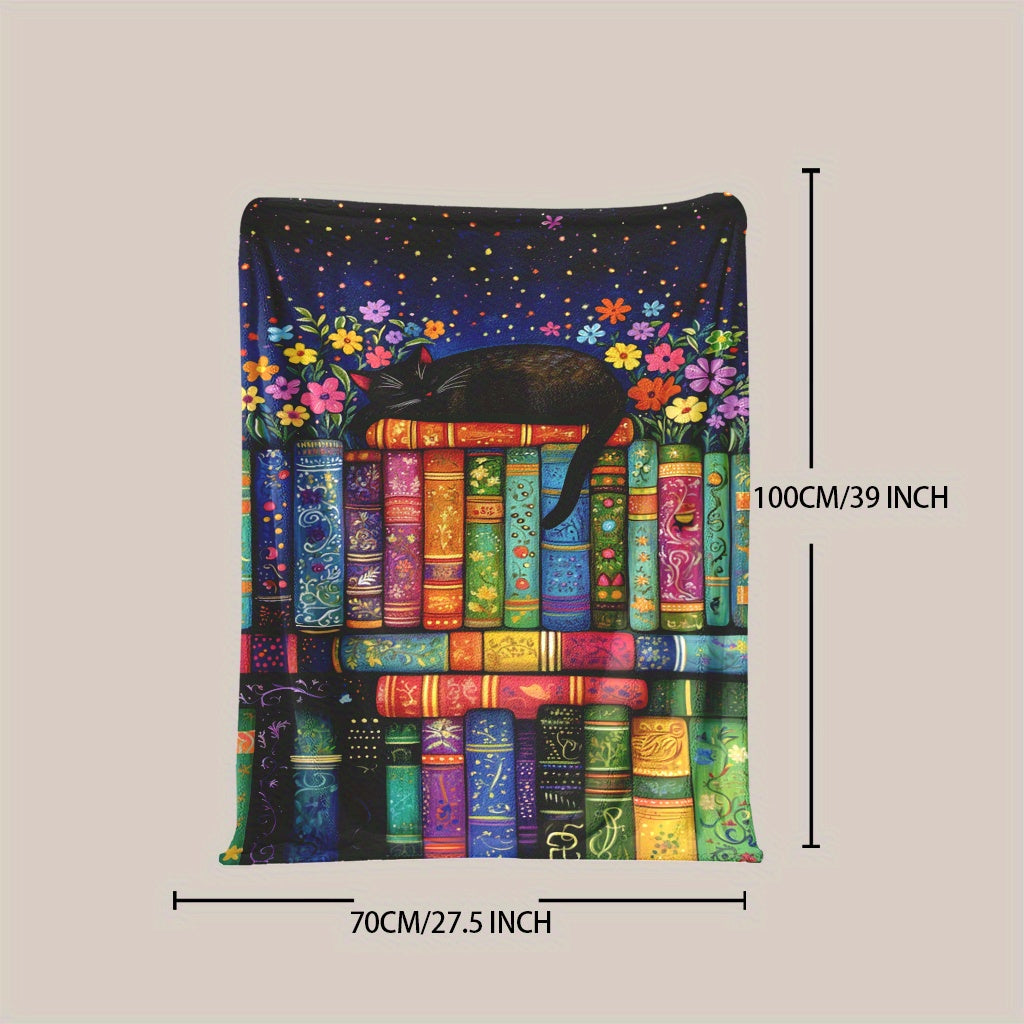 Cozy up with a touch of fantasy with this adorable flannel throw blanket featuring a sleeping black cat and flowers pattern. Made of polyester, this blanket is digitally printed and quilted for extra durability and warmth. Perfect for all seasons, this