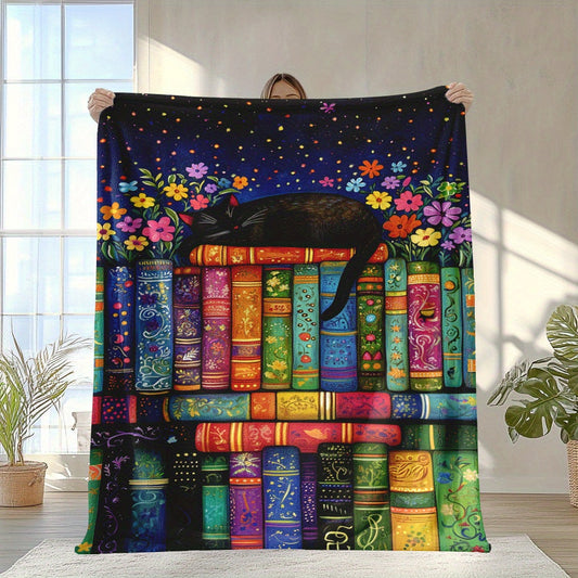 Cozy up with a touch of fantasy with this adorable flannel throw blanket featuring a sleeping black cat and flowers pattern. Made of polyester, this blanket is digitally printed and quilted for extra durability and warmth. Perfect for all seasons, this