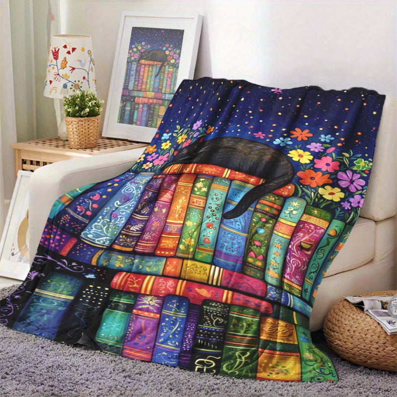 Cozy up with a touch of fantasy with this adorable flannel throw blanket featuring a sleeping black cat and flowers pattern. Made of polyester, this blanket is digitally printed and quilted for extra durability and warmth. Perfect for all seasons, this