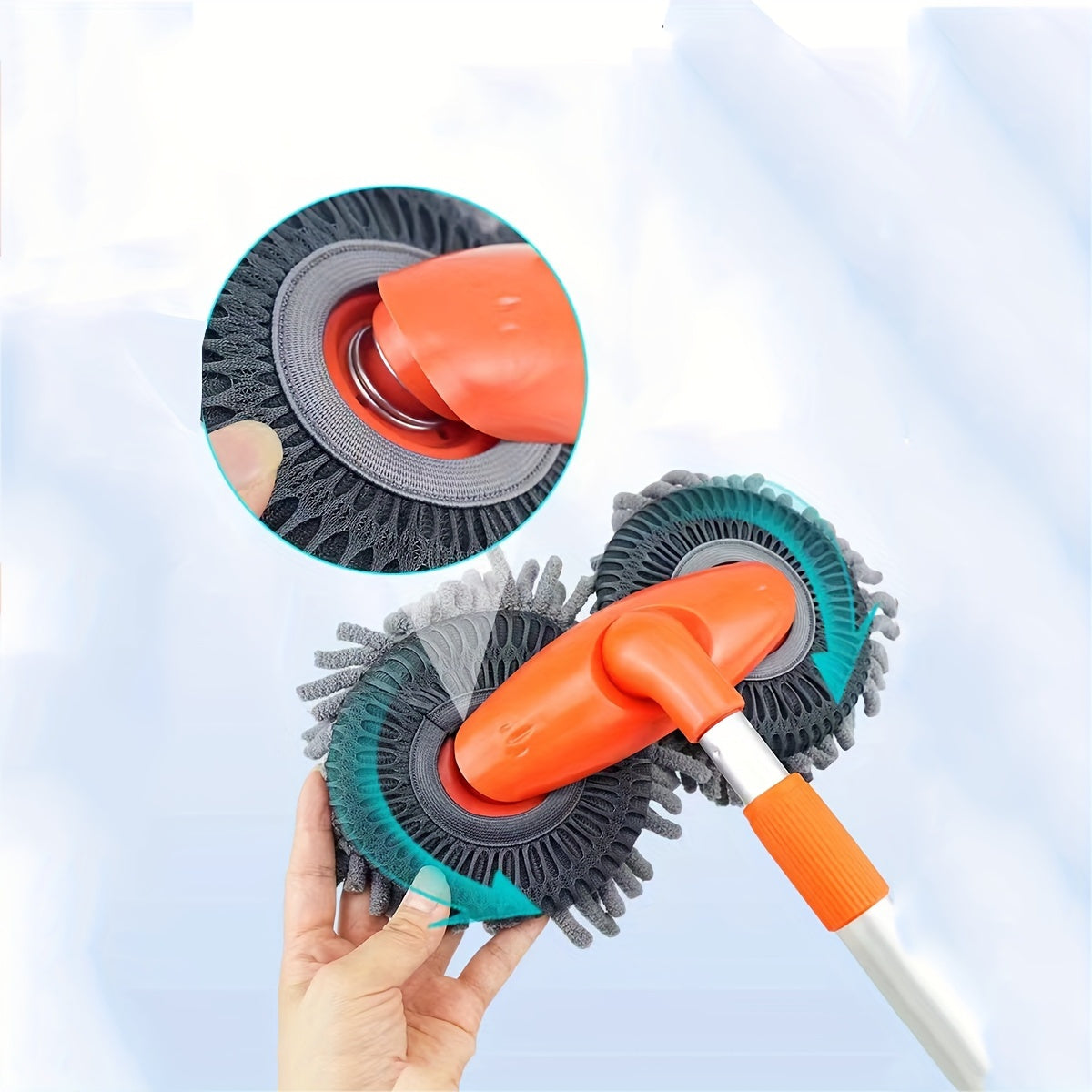 Retractable Car Cleaning Brush with Super Soft Microfiber Bristles - Flexible 360° Rotation, Safe for Vehicles, RVs, Trucks, Glass - Durable Telescopic Handle in Orange Aluminum Alloy