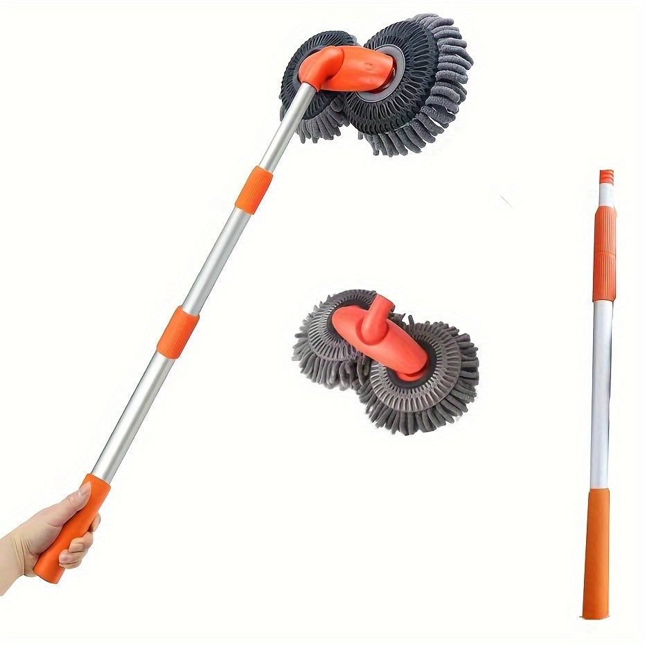 Retractable Car Cleaning Brush with Super Soft Microfiber Bristles - Flexible 360° Rotation, Safe for Vehicles, RVs, Trucks, Glass - Durable Telescopic Handle in Orange Aluminum Alloy