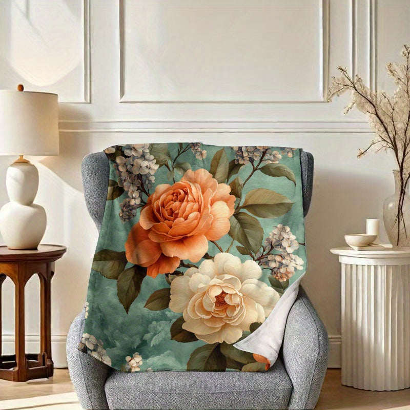 Stay warm and cozy with our Flannel Throw Blanket featuring a Vibrant Camellia Pattern. This elegant and luxurious blanket is made from high-quality polyester with a digital print in a contemporary style. Perfect for all-season use, it is also machine