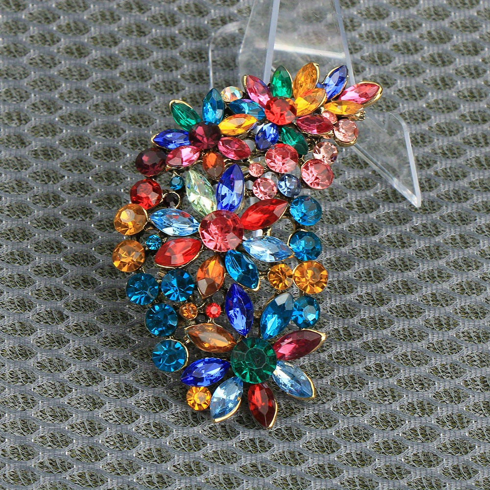 Elegant Stained Glass Brooch Pin featuring Rhinestones & Enamel - Vintage-Inspired Design, Ideal for Formal Events & Special Occasions