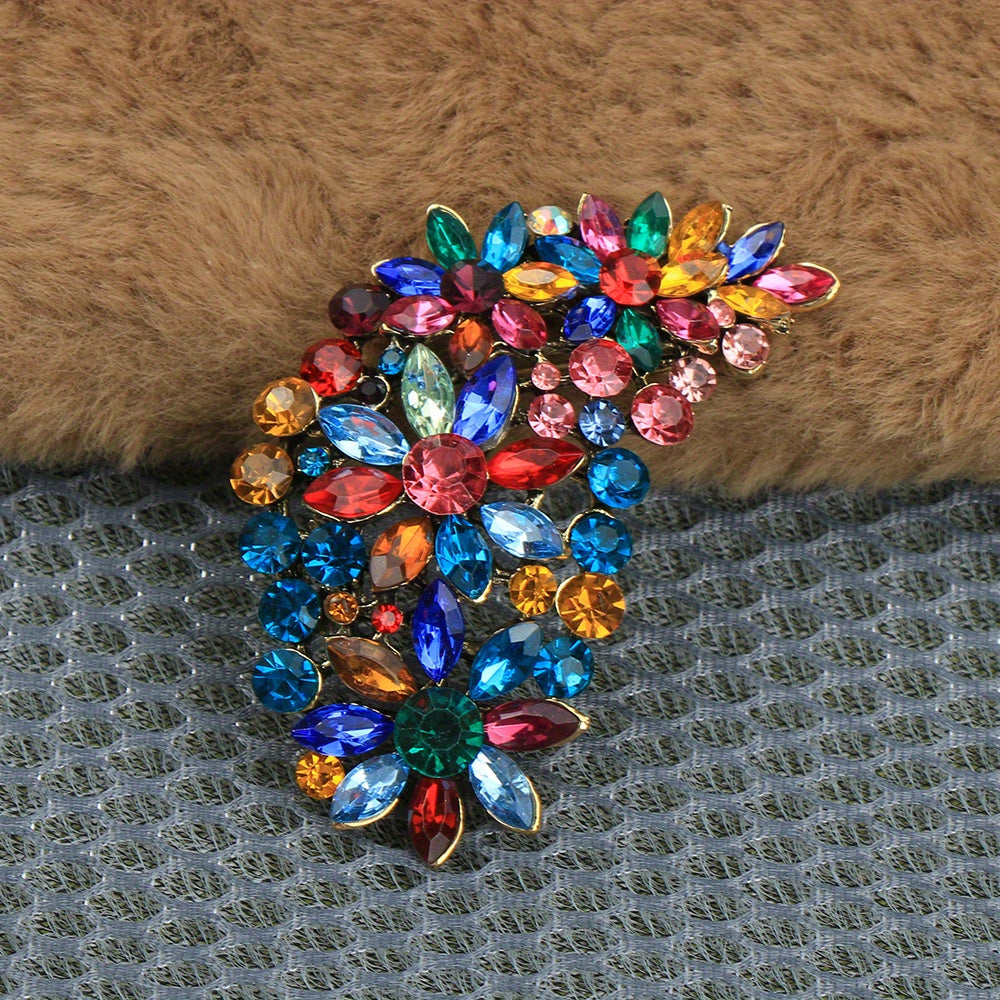 Elegant Stained Glass Brooch Pin featuring Rhinestones & Enamel - Vintage-Inspired Design, Ideal for Formal Events & Special Occasions