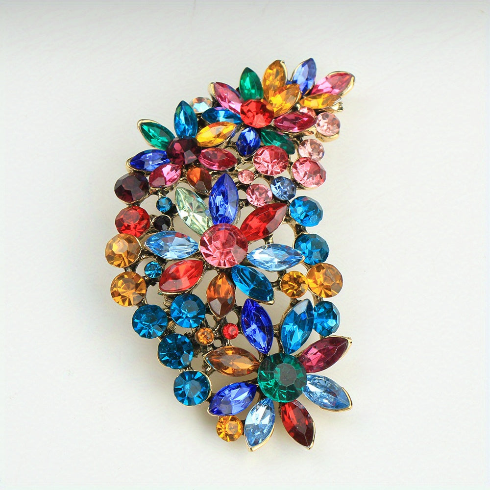 Elegant Stained Glass Brooch Pin featuring Rhinestones & Enamel - Vintage-Inspired Design, Ideal for Formal Events & Special Occasions