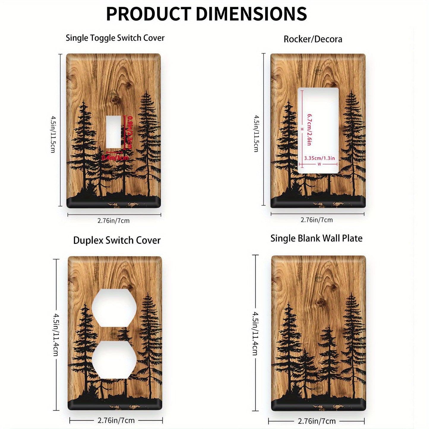 Pine Forest Design Wall Plate Covers for Light Switches and Outlets - Easy to Clean, Easy to Install, Versatile for Any Room, No Electricity Required.