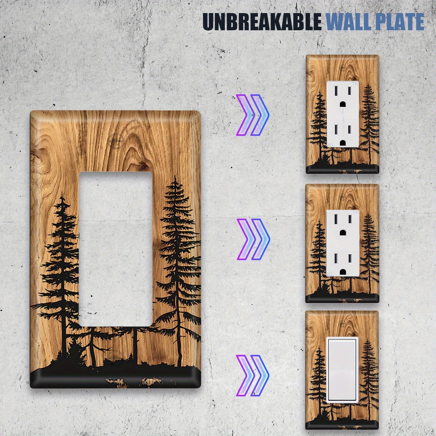 Pine Forest Design Wall Plate Covers for Light Switches and Outlets - Easy to Clean, Easy to Install, Versatile for Any Room, No Electricity Required.