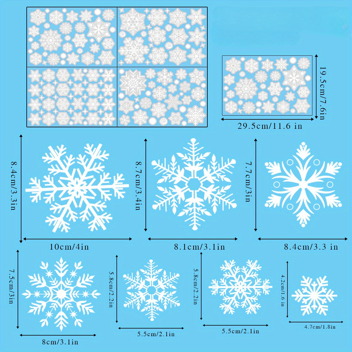 Set of 113 festive Christmas window clings, including snowman, Santa, and holiday themed static stickers. The set comes with 4 sheets of reusable decorative glass decals for home and party decor.