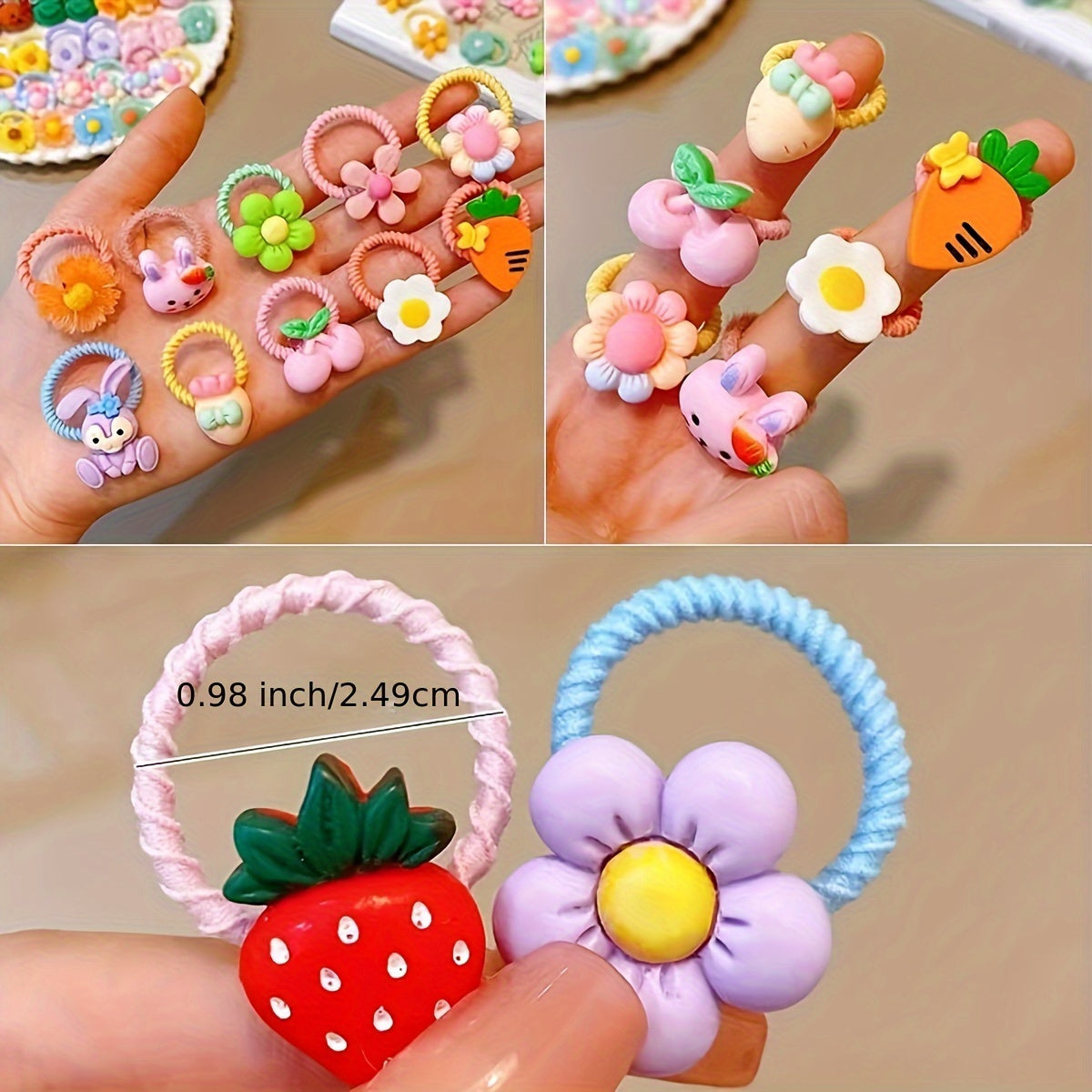 20 fruit-shaped flower hairpin headbands with cute cartoon designs, sturdy and durable accessories for girls.