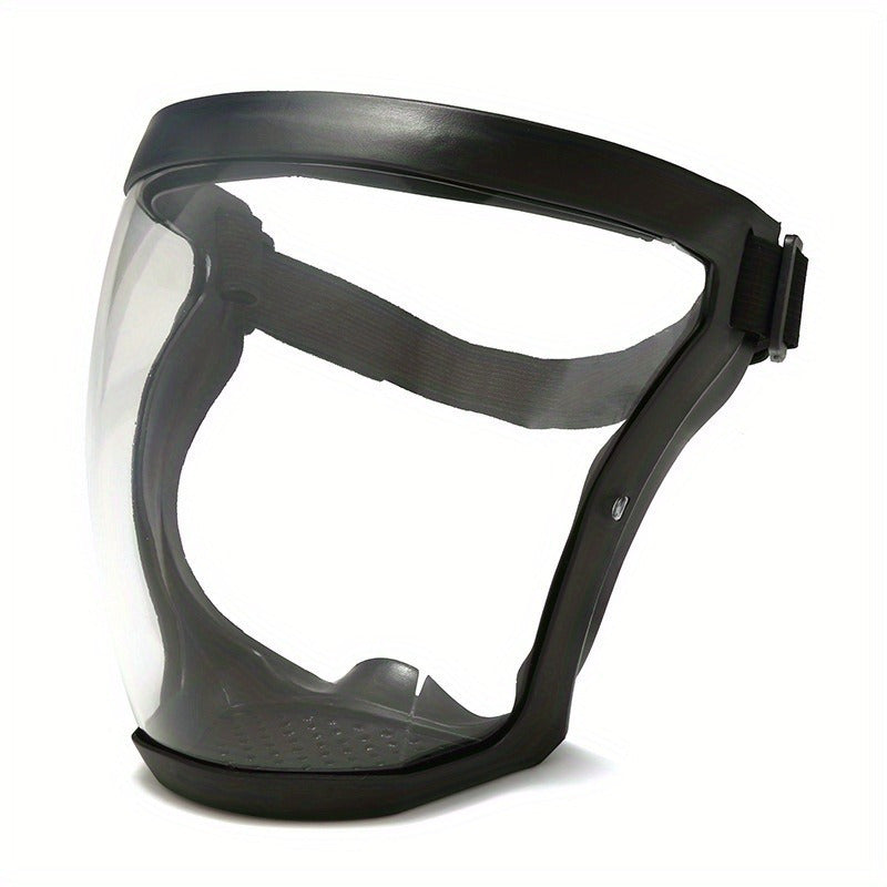 Transparent full-face mask for outdoor, parties, and kitchen safety. Stylish, anti-fog, dustproof, and waterproof.