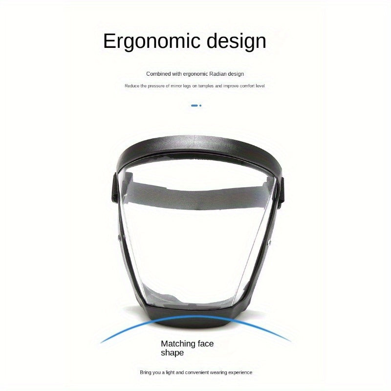 Transparent full-face mask for outdoor, parties, and kitchen safety. Stylish, anti-fog, dustproof, and waterproof.